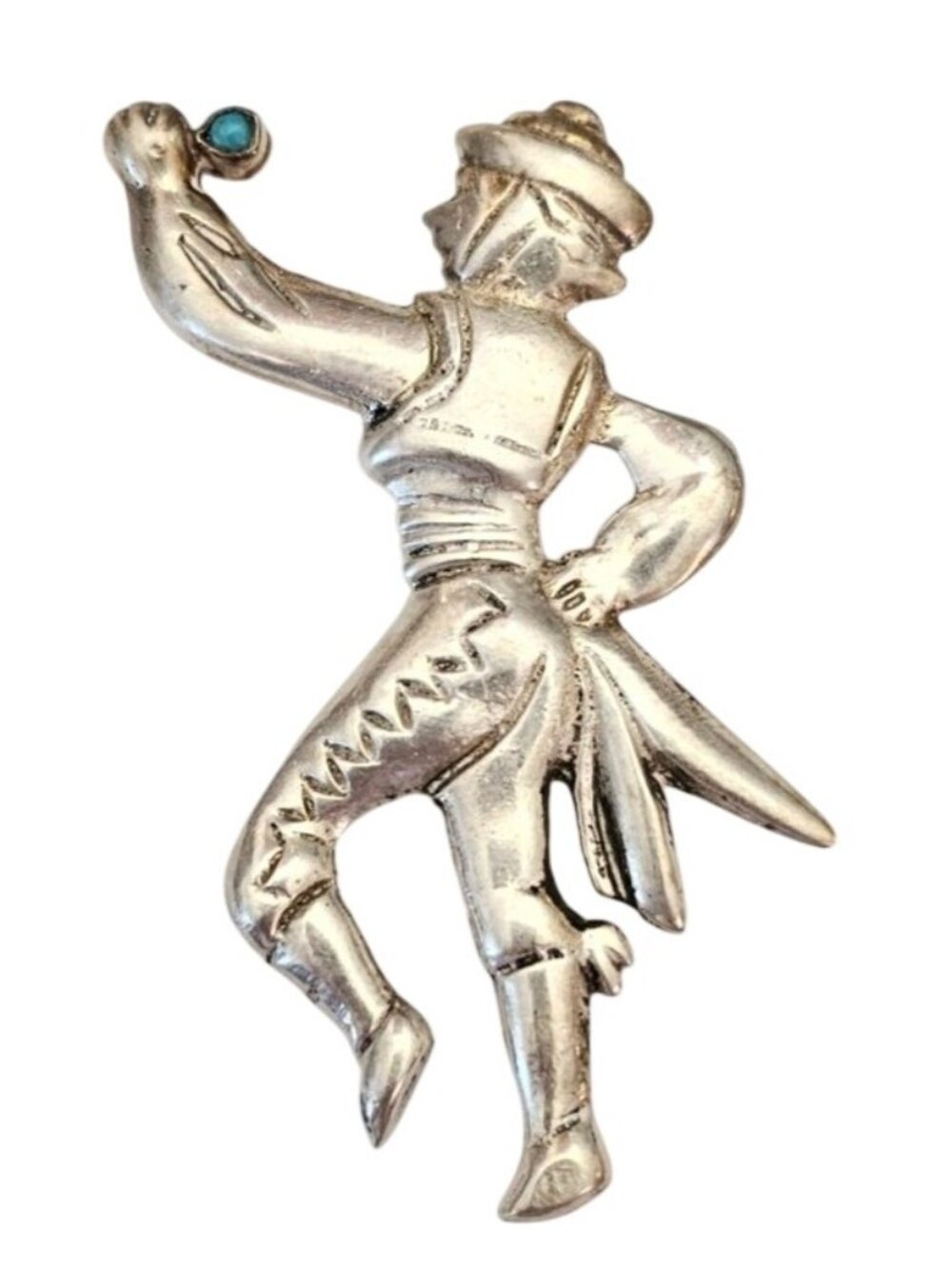 Mexico Silver Turquoise Stone Mariachi Man Dancer Brooch J883
